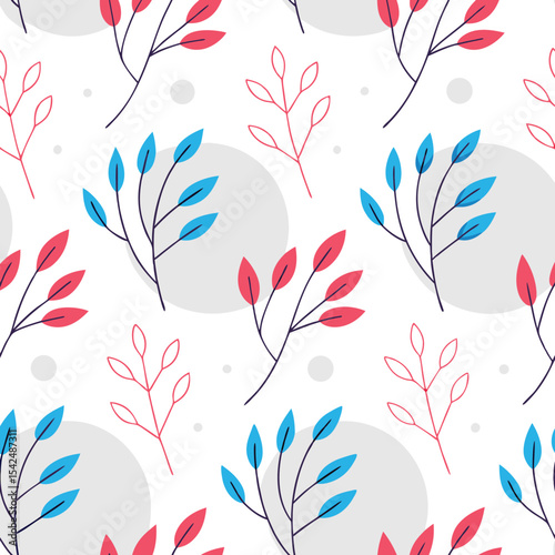 Tree branches and leaves seamless pattern for surface design and other design projects. Line art style drawing with small leaves in watercolor