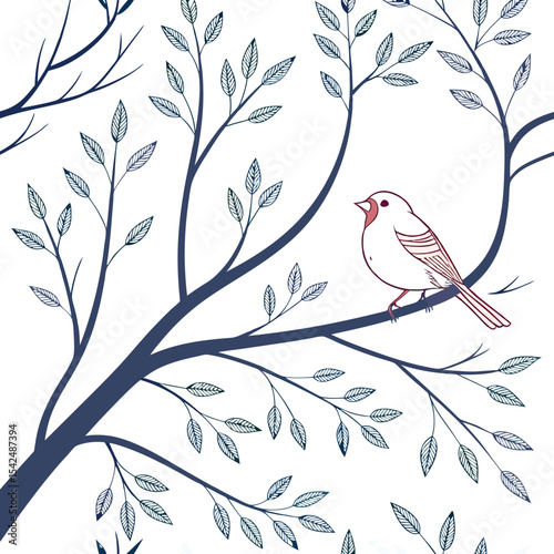 Tree branches and leaves seamless pattern for surface design and other design projects. Line art style drawing with small leaves in watercolor