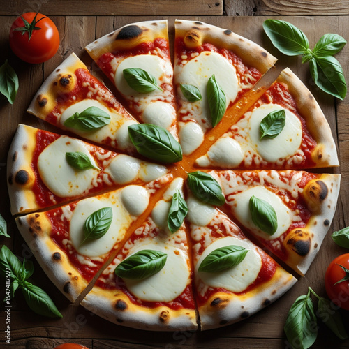 Margherita Pizza on Wooden Table