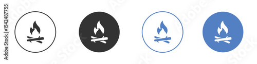 Campfire icon collection for app in black and blue colors