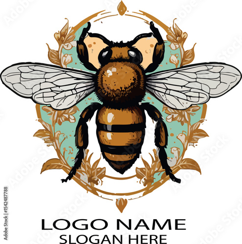 Botanical bee logo icon vector .