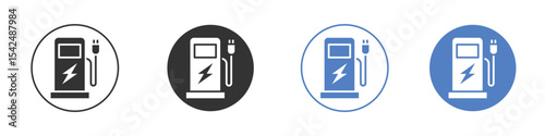 Charging station icon collection for app in black and blue colors