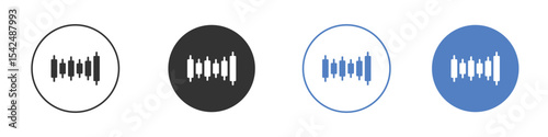 Chart candlestick icon collection for app in black and blue colors