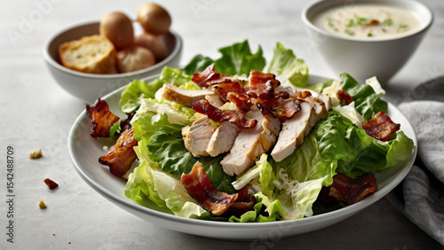 Classic Caesar Salad with Chicken and Crispy Bacon