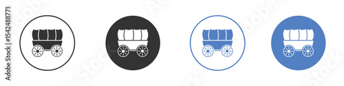 Covered wagon icon collection for app in black and blue colors
