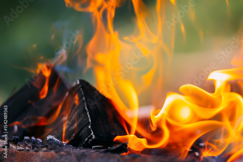 Burning fire in the brazier.