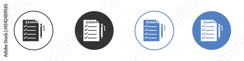 Exam icon collection for app in black and blue colors