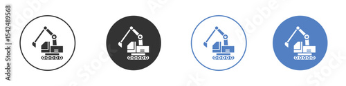 Excavator icon collection for app in black and blue colors