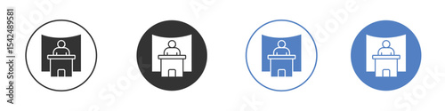 Exhibitor icon collection for app in black and blue colors