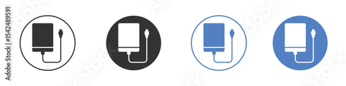 External hard drive icon collection for app in black and blue colors