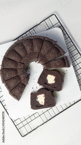 black sticky rice cake filled with cheese it called bolu ketan hitam keju lumer