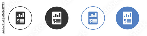 Financial report icon collection for app in black and blue colors