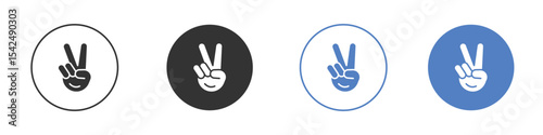 Hand peace icon collection for app in black and blue colors