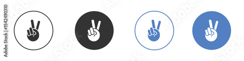 Hand peace icon collection for app in black and blue colors