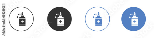 Hand sanitizer icon collection for app in black and blue colors