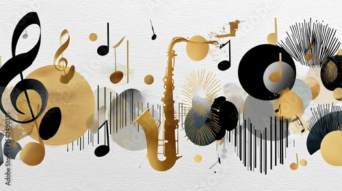Jazz abstract art with saxophone and notes
