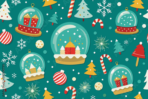 A seamless vector pattern featuring Christmas trees, snowflakes, and holiday decorations creates a festive winter illustration perfect for greeting cards and gift wrap
