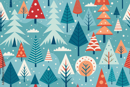 Seamless Christmas tree pattern vector illustration for holiday celebration design