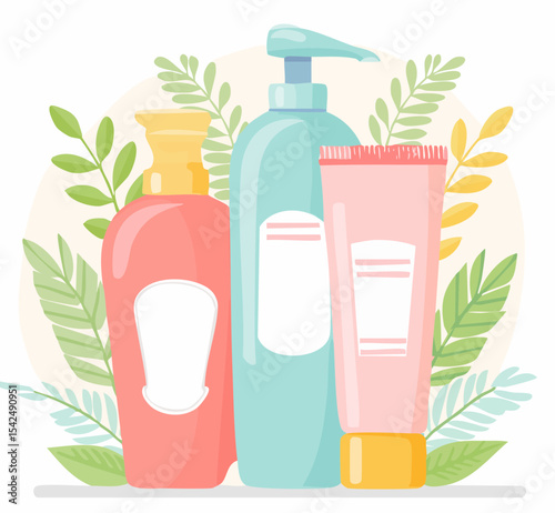Flat vector of skincare product tubes and containers1