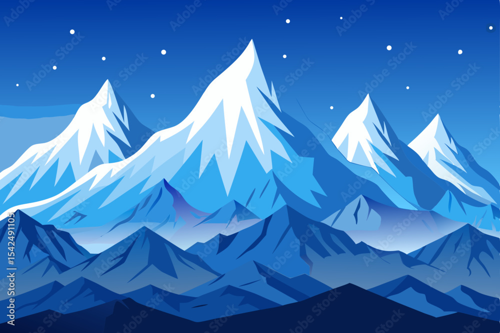 Obraz premium Christmas winter landscape vector illustration with mountains, trees, and snow, a cold night forest scene perfect for a holiday card