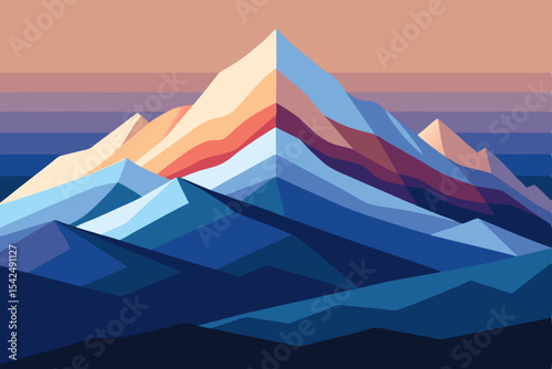 British flag flying above a snowy mountain iceberg in the blue winter sea with an illustration of nature's icy landscape