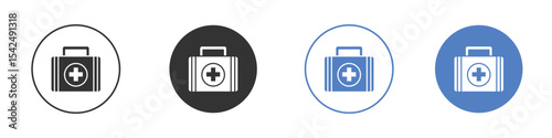 Medical kit icon collection for app in black and blue colors