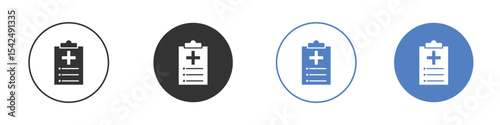 Medical report icon collection for app in black and blue colors