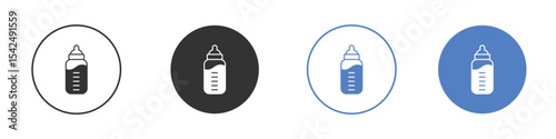 Milk bottle icon collection for app in black and blue colors