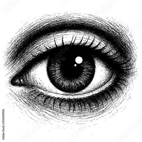 Detailed human eye monochrome pencil sketch