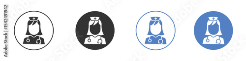 Nurse icon collection for app in black and blue colors