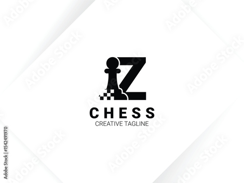Simple letter Z chess logo with pawn and chessboard symbol. Monogram logo template
