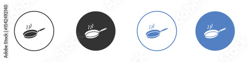 Pan frying icon collection for app in black and blue colors