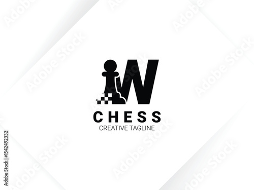Simple letter W chess logo with pawn and chessboard symbol. Monogram logo template