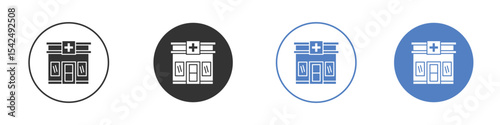Pharmacy icon collection for app in black and blue colors
