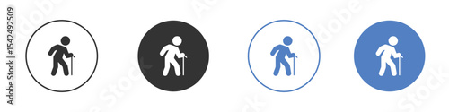 Person walking with cane icon collection for app in black and blue colors