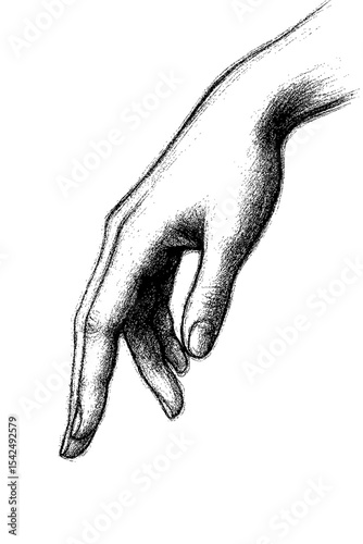 Pencil sketch of a human hand reaching down