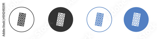 Pill blister pack icon collection for app in black and blue colors