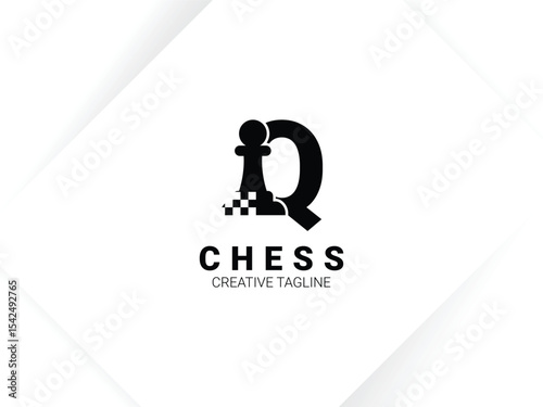 Simple letter Q chess logo with pawn and chessboard symbol. Monogram logo template