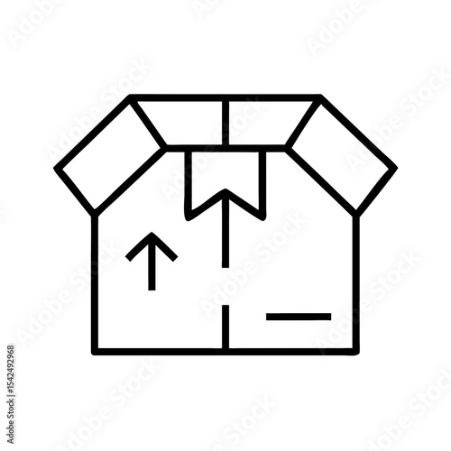 Open cardboard shipping box with arrows for upward handling    