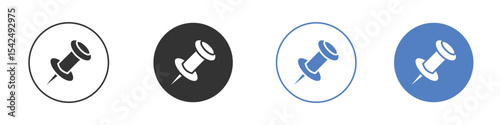 Push pin icon collection for app in black and blue colors