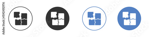 Puzzle pieces icon collection for app in black and blue colors