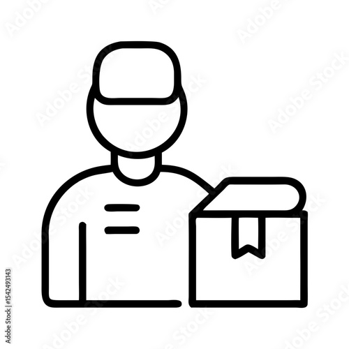 Delivery person holding a box in a minimalist line art style  
