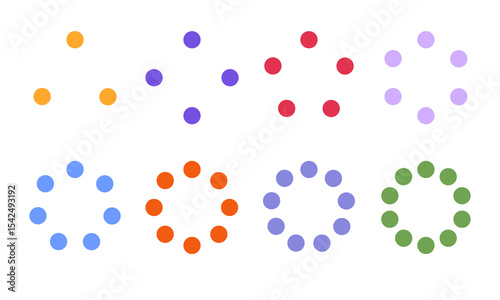 Infographic templates in form of schematic empty circles with step of 3, 4, 5, 6, 7, 8, 9, 10. Vector set illustration of schemes for text, pictograms, structure, composition of closed system.