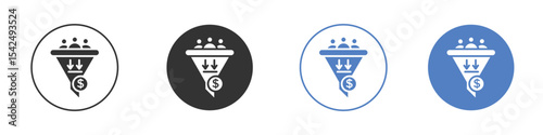 Sales funnel icon collection for app in black and blue colors