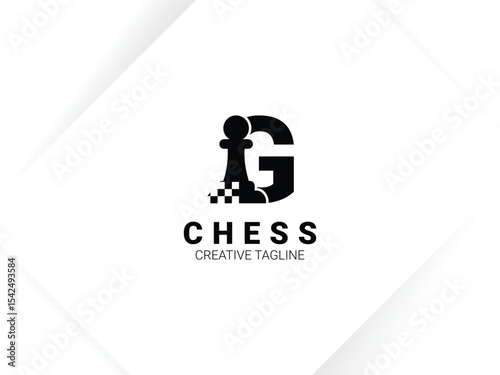 Simple letter G chess logo with pawn and chessboard symbol. Monogram logo template