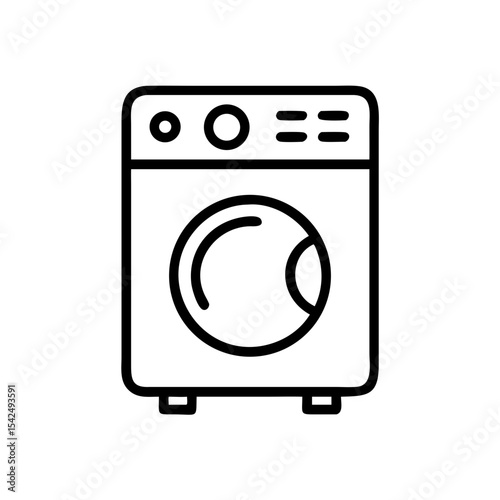 Front-loading washing machine icon in simple line design, icon, vector  