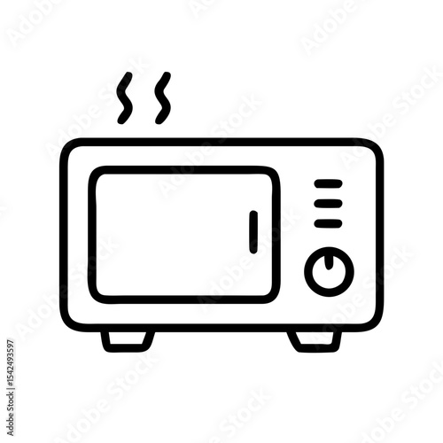 Outline of microwave oven with steam coming out on transparent background, icon, vector