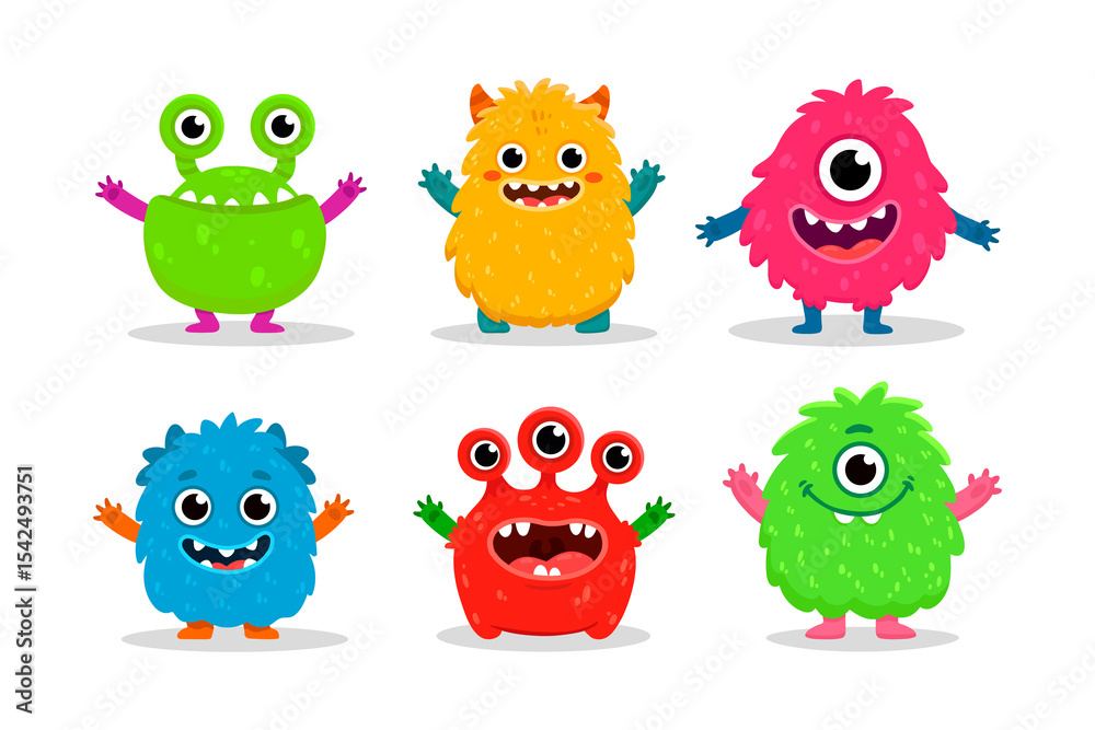Obraz premium set of cartoon monsters. Cute monster in flat style. Kids funny character design for posters, cards, magazins. 