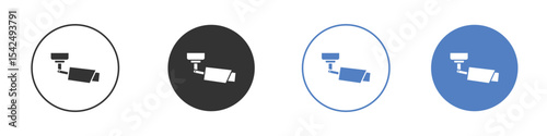 Security camera icon collection for app in black and blue colors