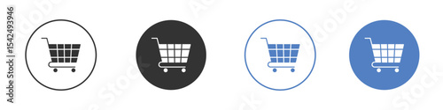 Shopping trolley icon collection for app in black and blue colors